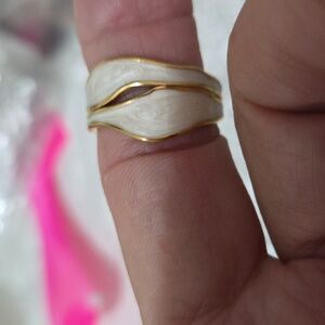 Vintage 18k Gold Plated Stainless Steel White  Enamel Adjustable Women's Ring